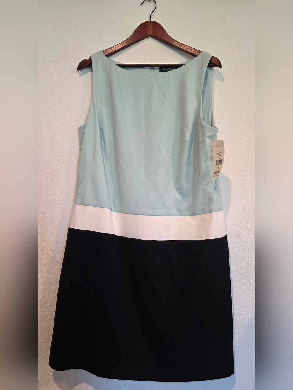 Lauren Ralph Lauren Colorblock Sheath Dress Sz 14 Black Cyan Blue NWT